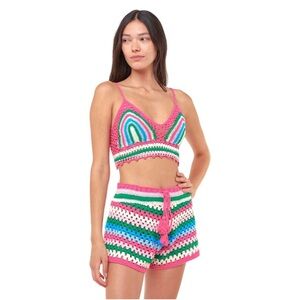 MC2 Saint Barth Multi Color Crochet Top and Shorts Size M/L